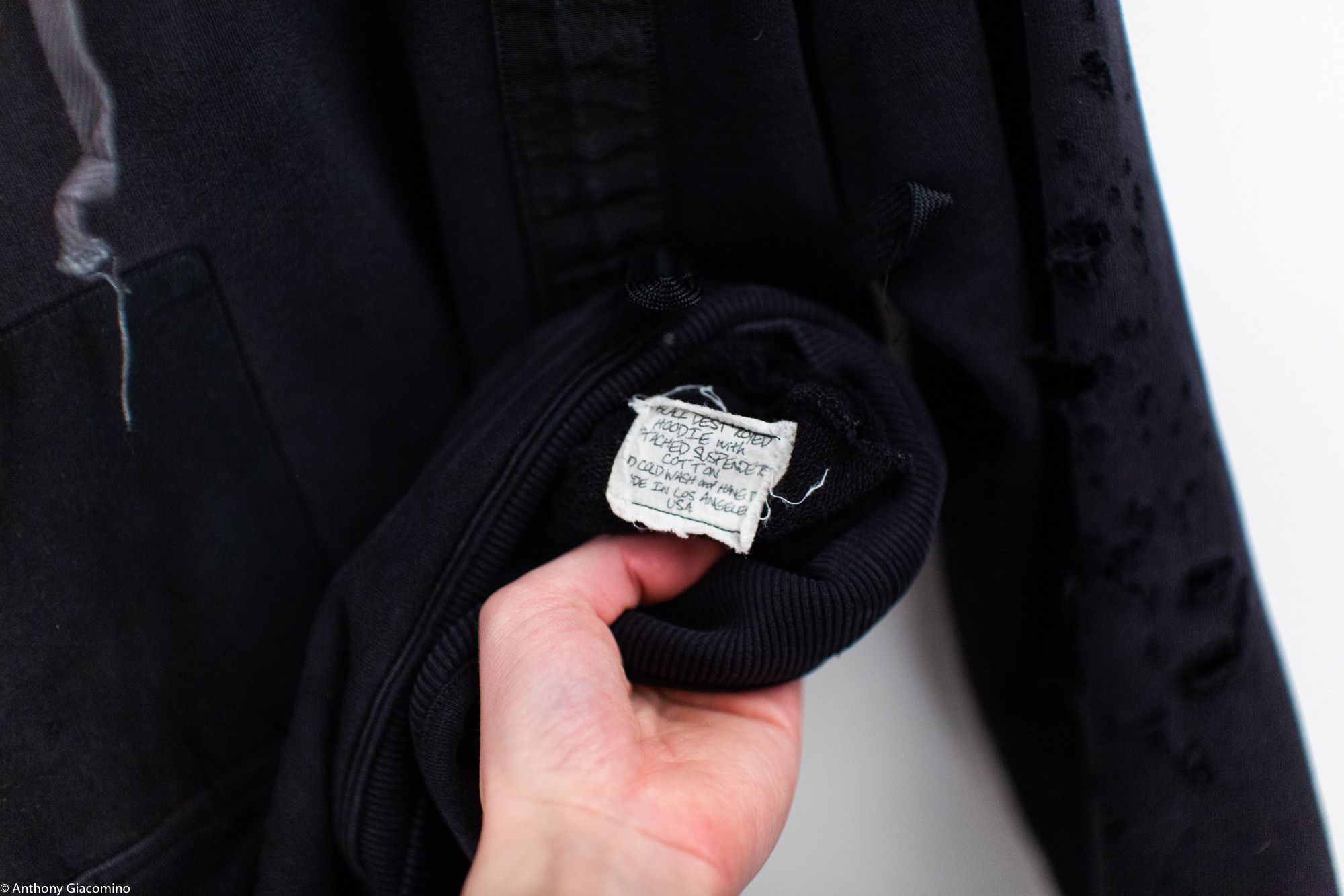 Greg Lauren Black Destroyed Hoodie w/ Attached Suspenders Size US M / EU 48-50 / 2 - 12 Thumbnail