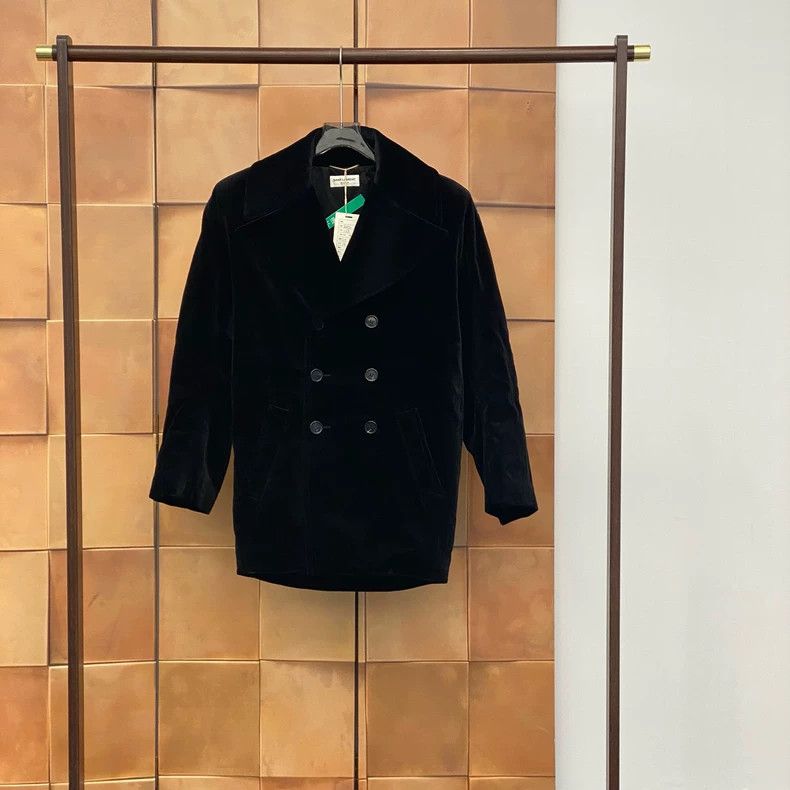 Saint Laurent Paris Saint Laurent Velvet Crystal Logo Coat | Grailed