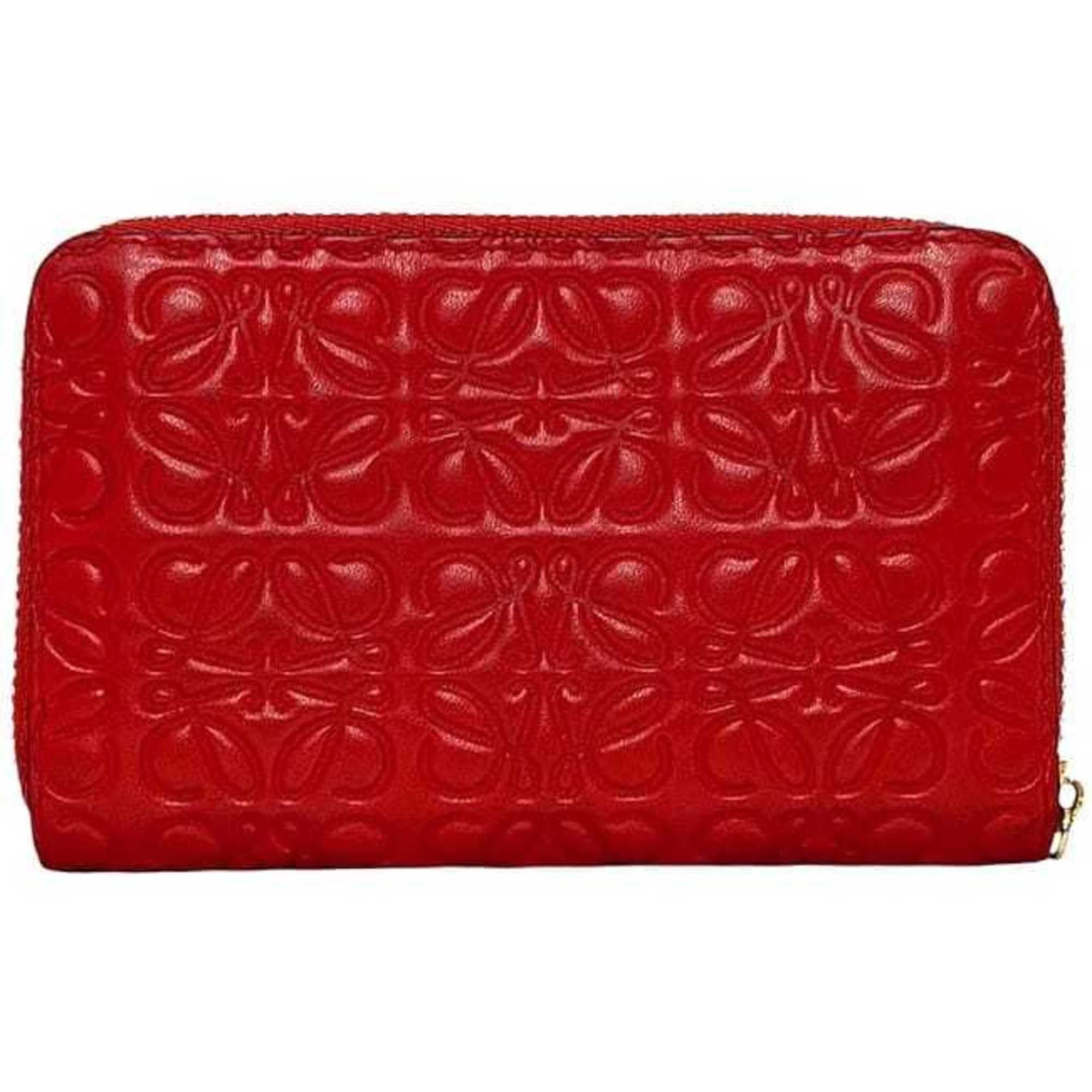 Loewe Loewe coin case ec-23812 in red with a repeat anagram pattern on leather (product number 061609). This compact zip-around wallet is perfect for men and women. Engraved. Size ONE SIZE - 4 Thumbnail