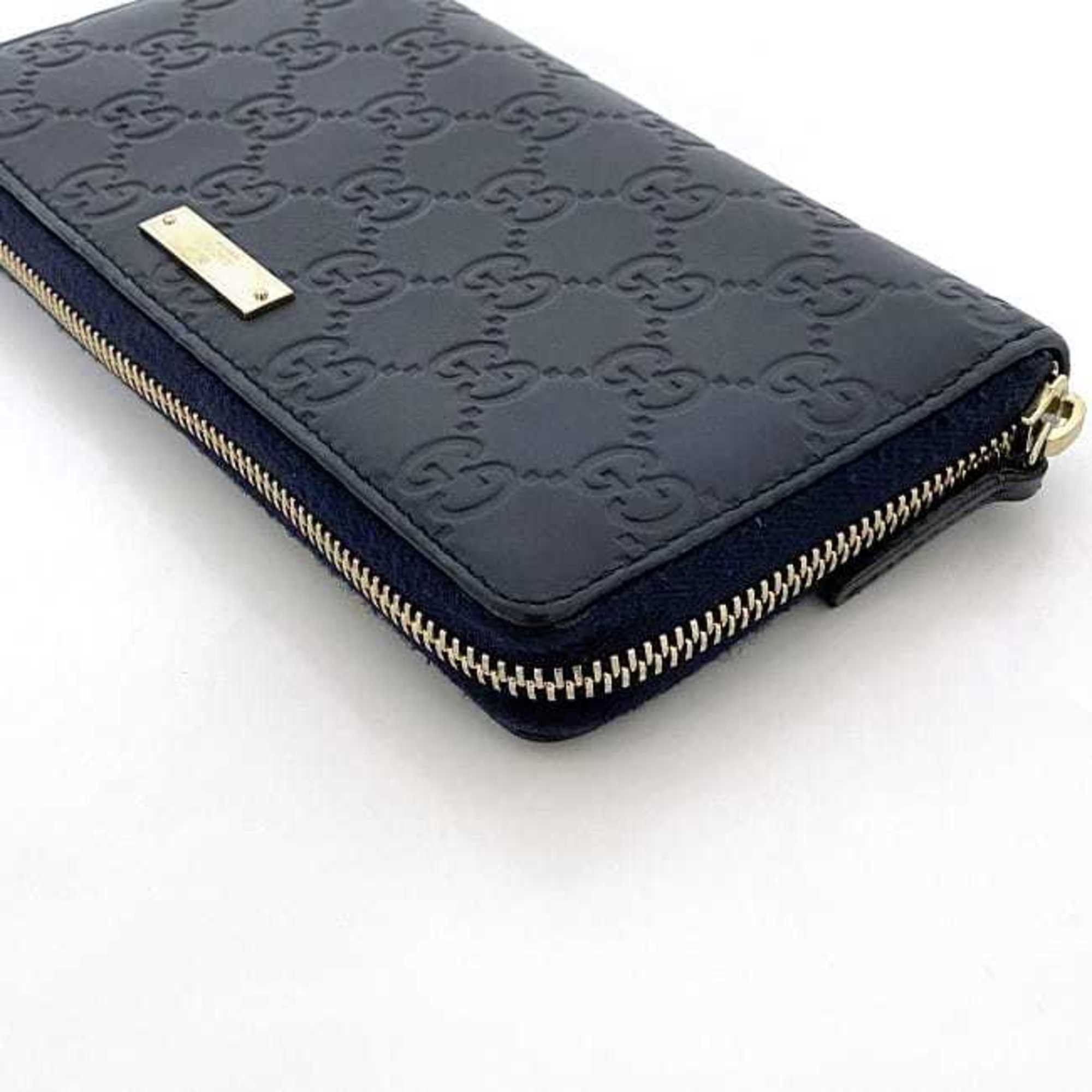 Gucci Gucci Round Long Wallet ec-23550 Navy with Shimmering Lines 307980 Leather 2067 GUCCI GG Zip-Around Embossing for Men and Women Size ONE SIZE - 5 Thumbnail