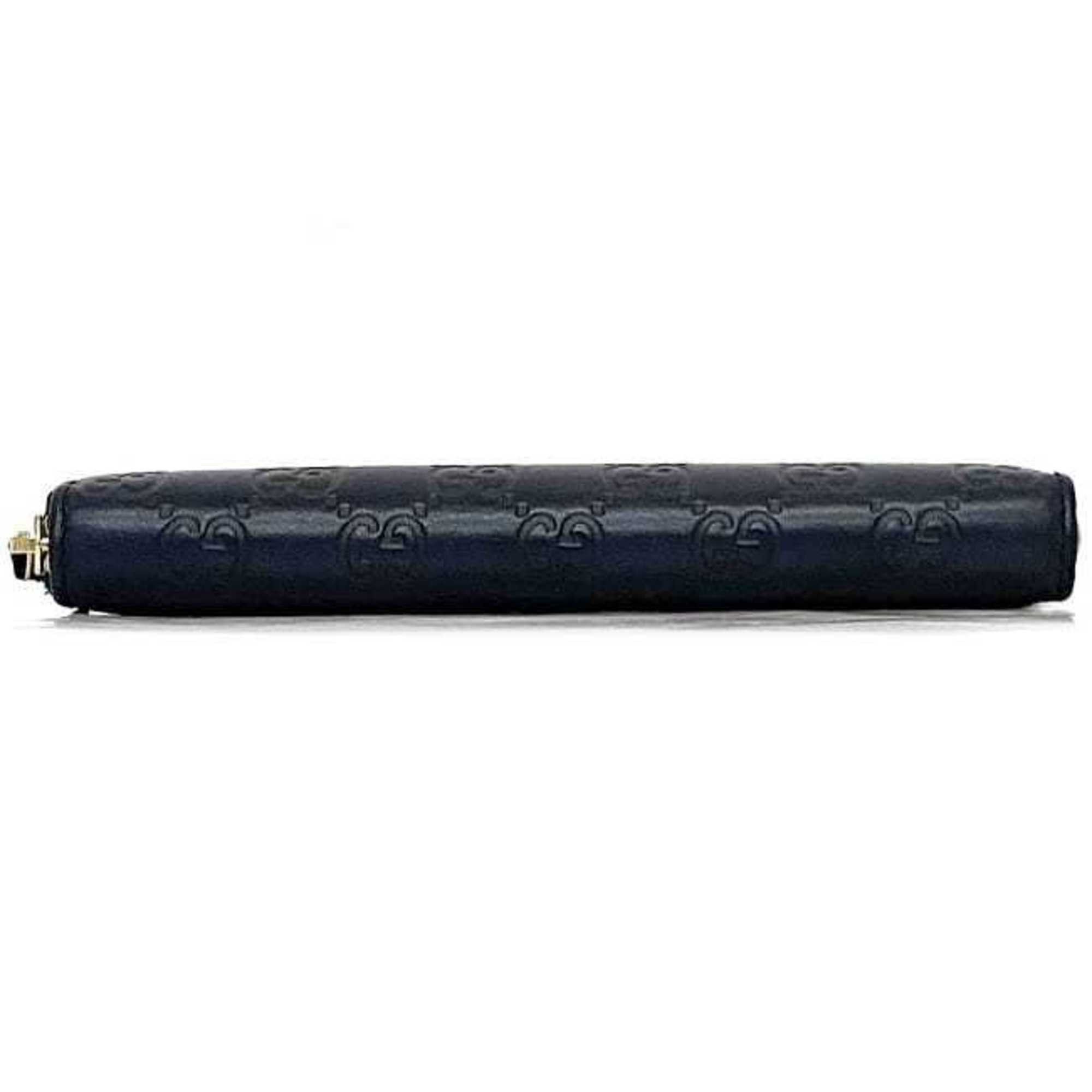 Gucci Gucci Round Long Wallet ec-23550 Navy with Shimmering Lines 307980 Leather 2067 GUCCI GG Zip-Around Embossing for Men and Women Size ONE SIZE - 4 Thumbnail