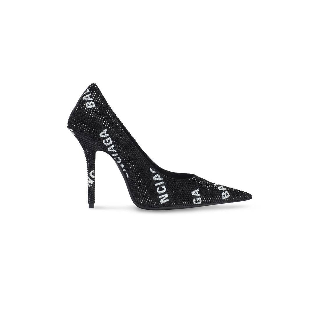 Balenciaga square knife 110mm pump with allover logo rhinestones black Size US 5 / IT 35 - 2 Thumbnail