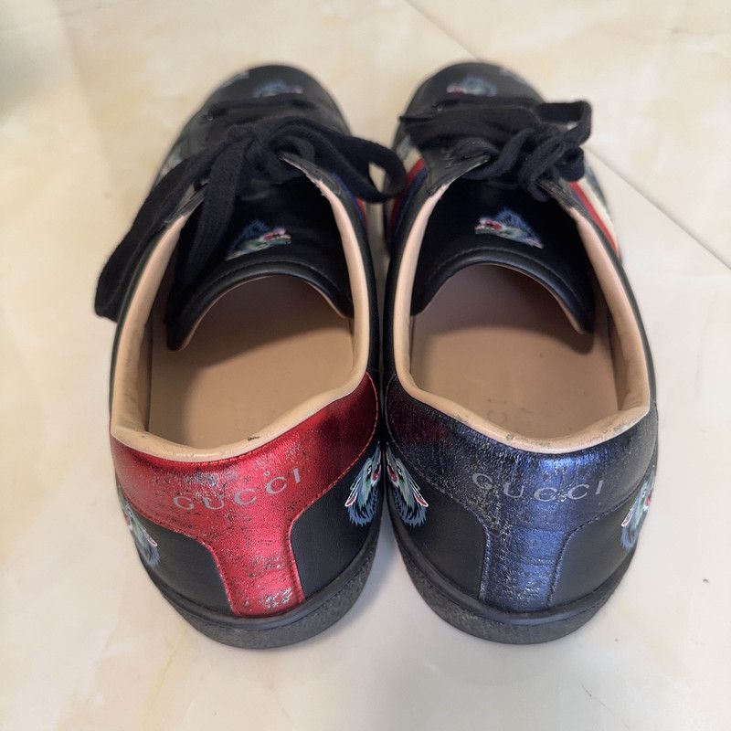 Gucci Gucci Ace Black Leather Sneakers with Wolf Design Size US 8.5 / EU 41-42 - 3 Thumbnail