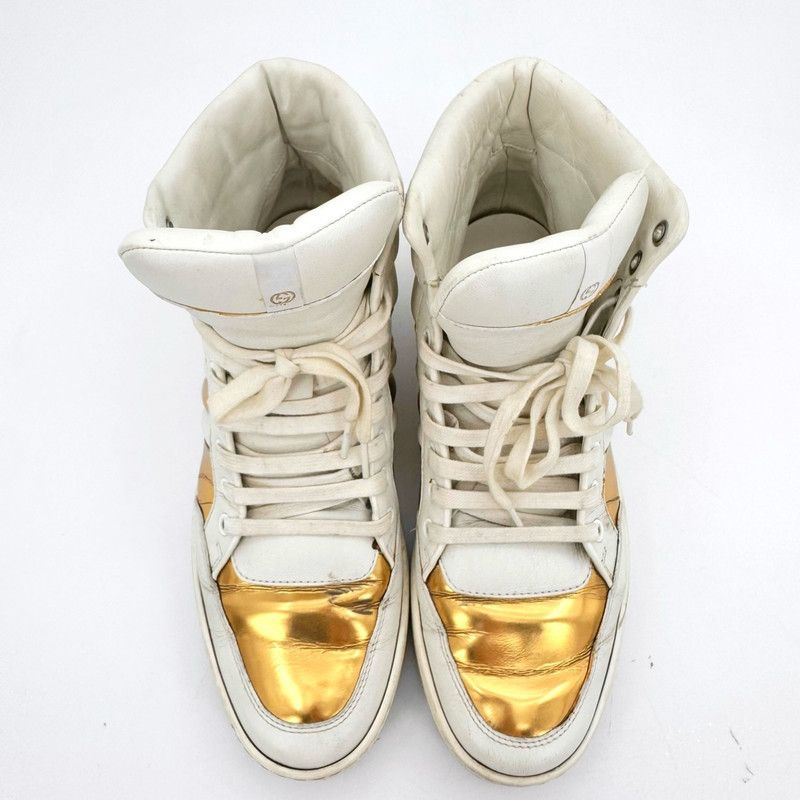 Gucci Gucci Stylish High-Top Sneakers in White and Gold Size US 8 / EU 41 - 7 Thumbnail