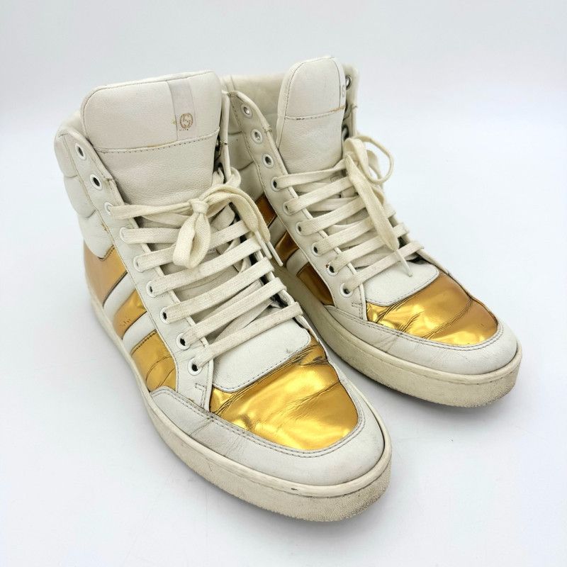 Gucci Gucci Stylish High-Top Sneakers in White and Gold Size US 8 / EU 41 - 4 Thumbnail
