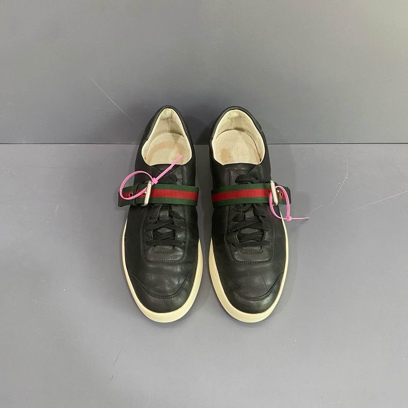 Gucci Gucci Black Leather Low-Top Fashion Sneakers Size US 9.5 / EU 42-43 - 2 Thumbnail