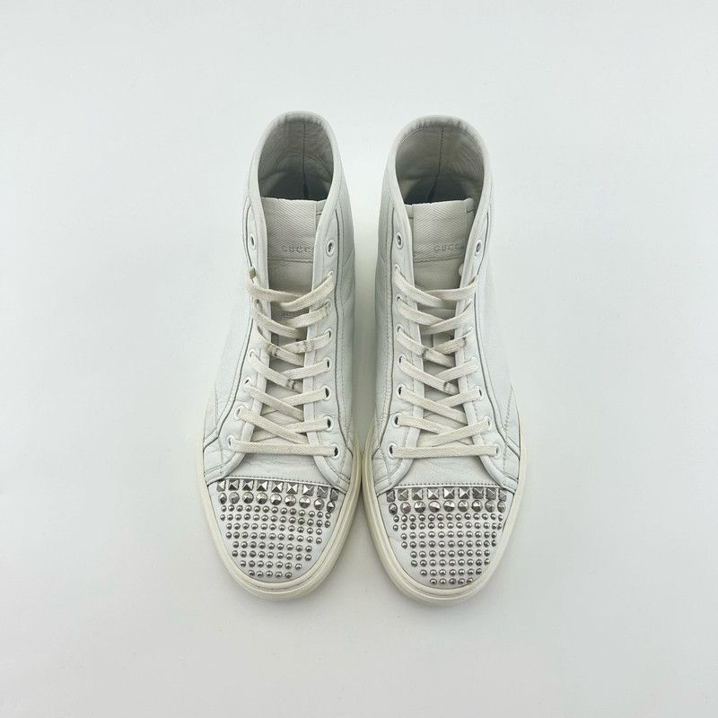 Gucci Gucci White Round Toe Studded High-Top Sneakers Size US 8.5 / EU 41-42 - 2 Thumbnail