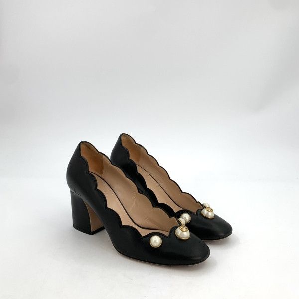 Gucci Gucci Black Leather Chunky Heeled Shoes Size US 5.5 / EU 38 - 2 Thumbnail