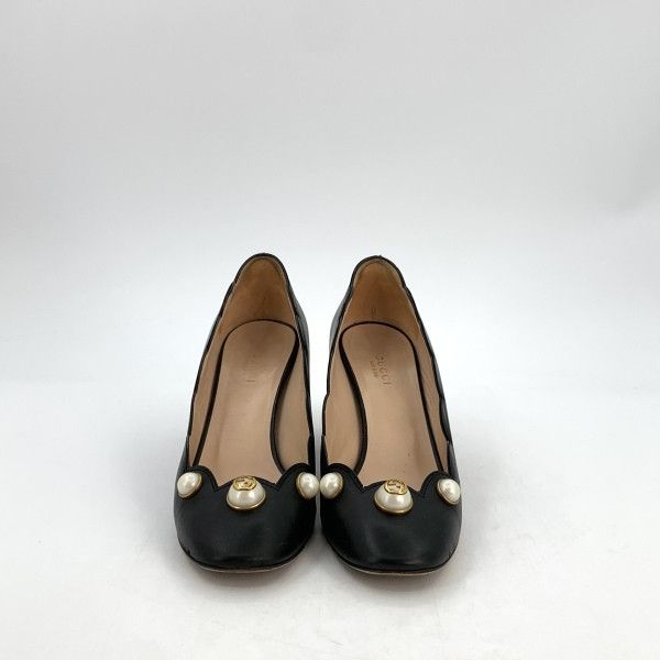 Gucci Gucci Black Leather Chunky Heeled Shoes Size US 5.5 / EU 38 - 3 Thumbnail