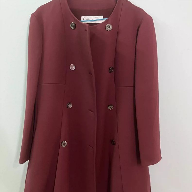 Dior Christian Dior Burgundy Wool Coat - dmc Size S / US 4 / IT 40 - 5 Thumbnail
