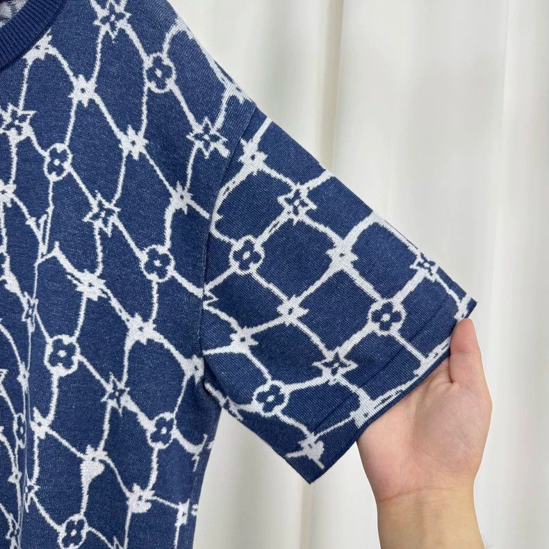 Louis Vuitton Louis Vuitton Blue Fishnet Print Knit Tee - dmc Size M / US 6-8 / IT 42-44 - 3 Thumbnail