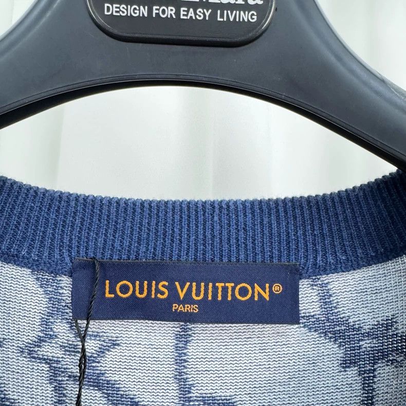 Louis Vuitton Louis Vuitton Blue Fishnet Print Knit Tee - dmc Size M / US 6-8 / IT 42-44 - 5 Thumbnail