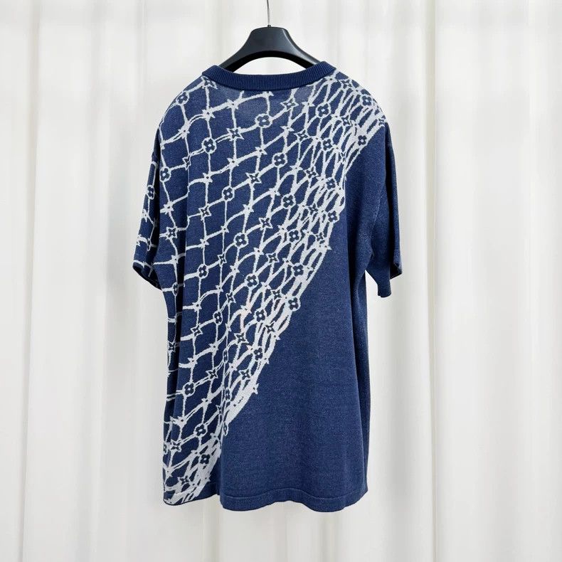 Louis Vuitton Louis Vuitton Blue Fishnet Print Knit Tee - dmc Size M / US 6-8 / IT 42-44 - 2 Thumbnail