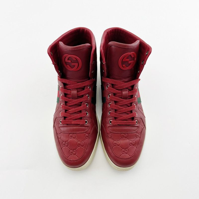 Gucci Gucci Red High-Top Leather Sneakers for Men Size US 8.5 / EU 41-42 - 2 Thumbnail