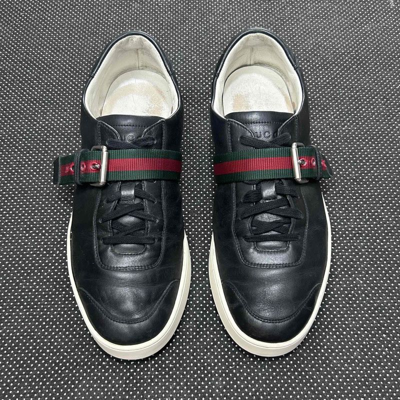 Gucci Gucci Black Leather Low-Top Fashion Sneakers Size US 9.5 / EU 42-43 - 2 Thumbnail