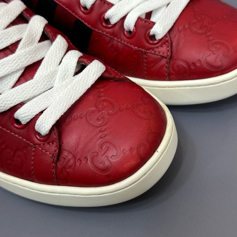 Gucci Gucci Ace Leather Low-Top Sneakers in Red Size US 5.5 / EU 38 - 8 Thumbnail