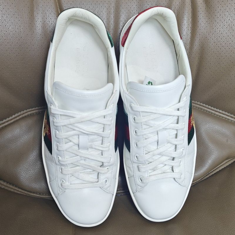 Gucci Gucci Ace Leather Sneakers in White and Green Size US 8 / EU 41 - 8 Thumbnail