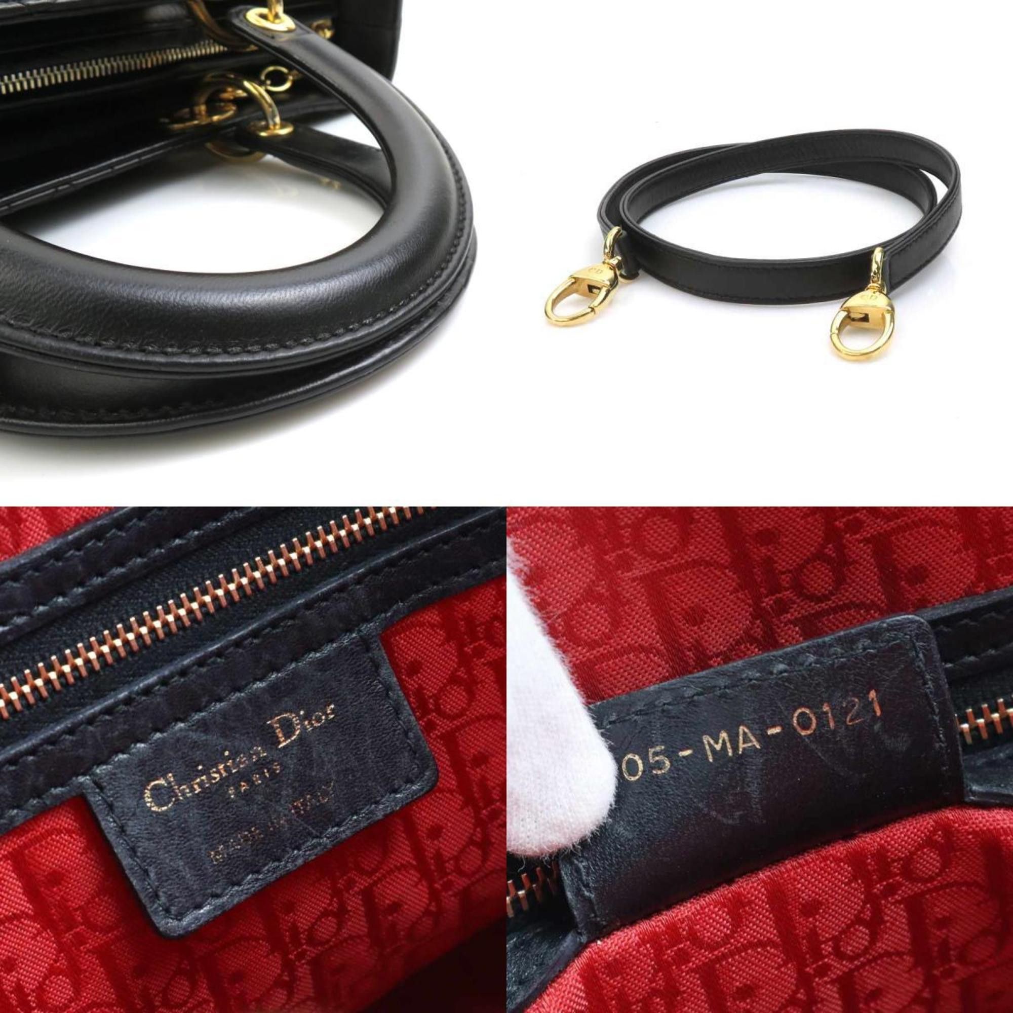 Dior Christian Dior Lady Handbag Shoulder Bag Leather Black Gold Women's e60714a Size ONE SIZE - 5 Thumbnail