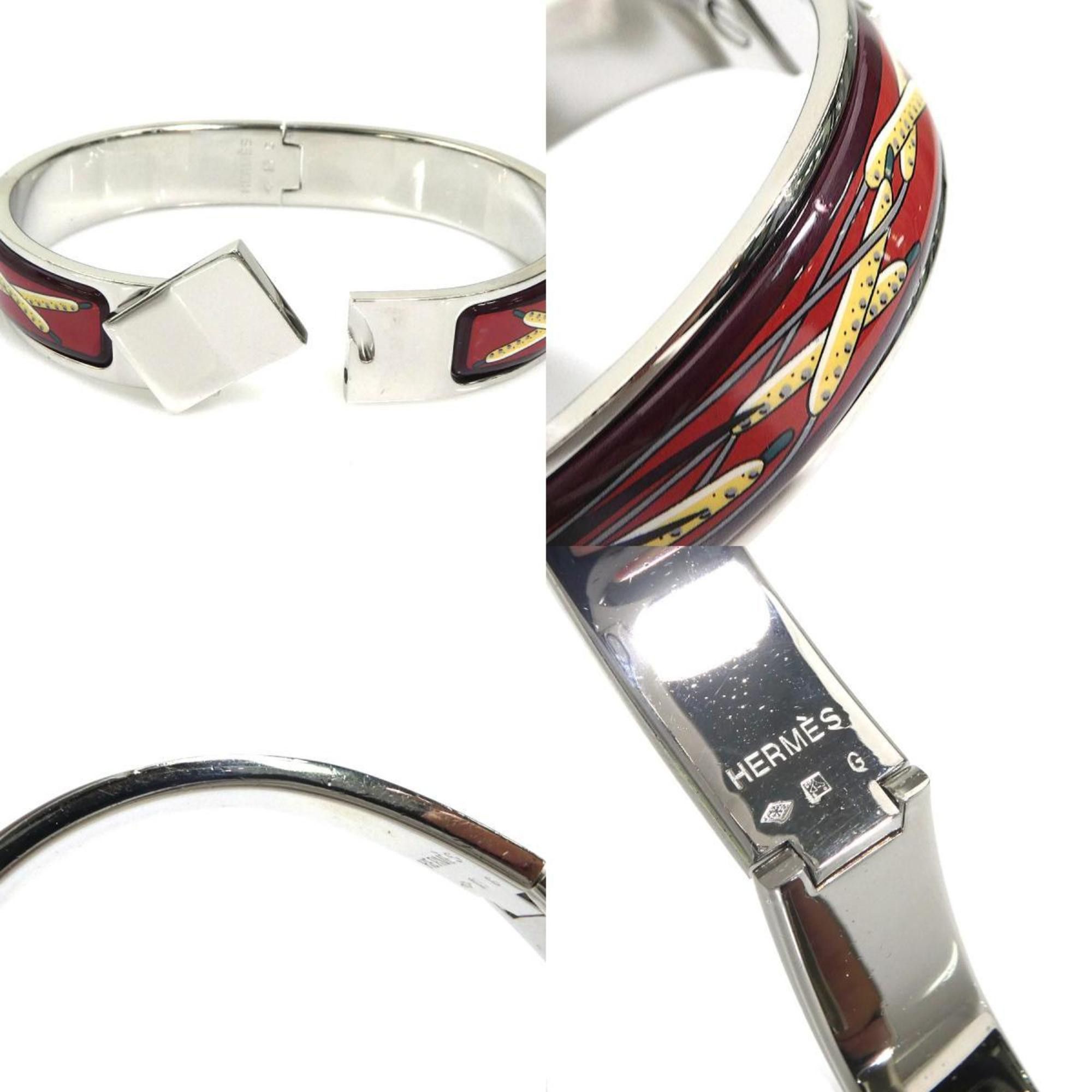 Hermes Hermes Hermès Click-Clack Metal Enamel Bangle Bracelet in Silver, Burgundy, and Multicolor for Women (e60706a) Size ONE SIZE - 5 Thumbnail