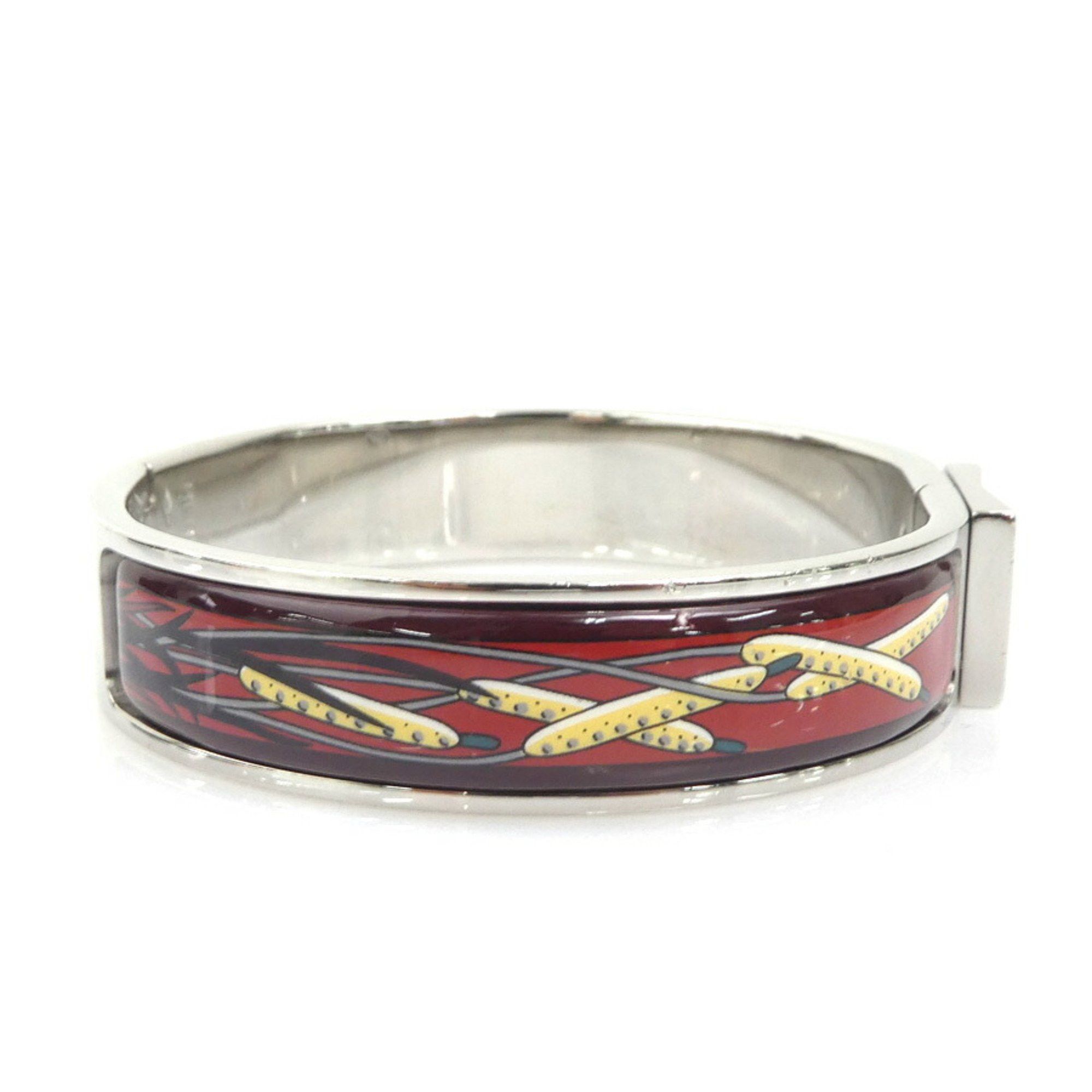 Hermes Hermes Hermès Click-Clack Metal Enamel Bangle Bracelet in Silver, Burgundy, and Multicolor for Women (e60706a) Size ONE SIZE - 2 Thumbnail