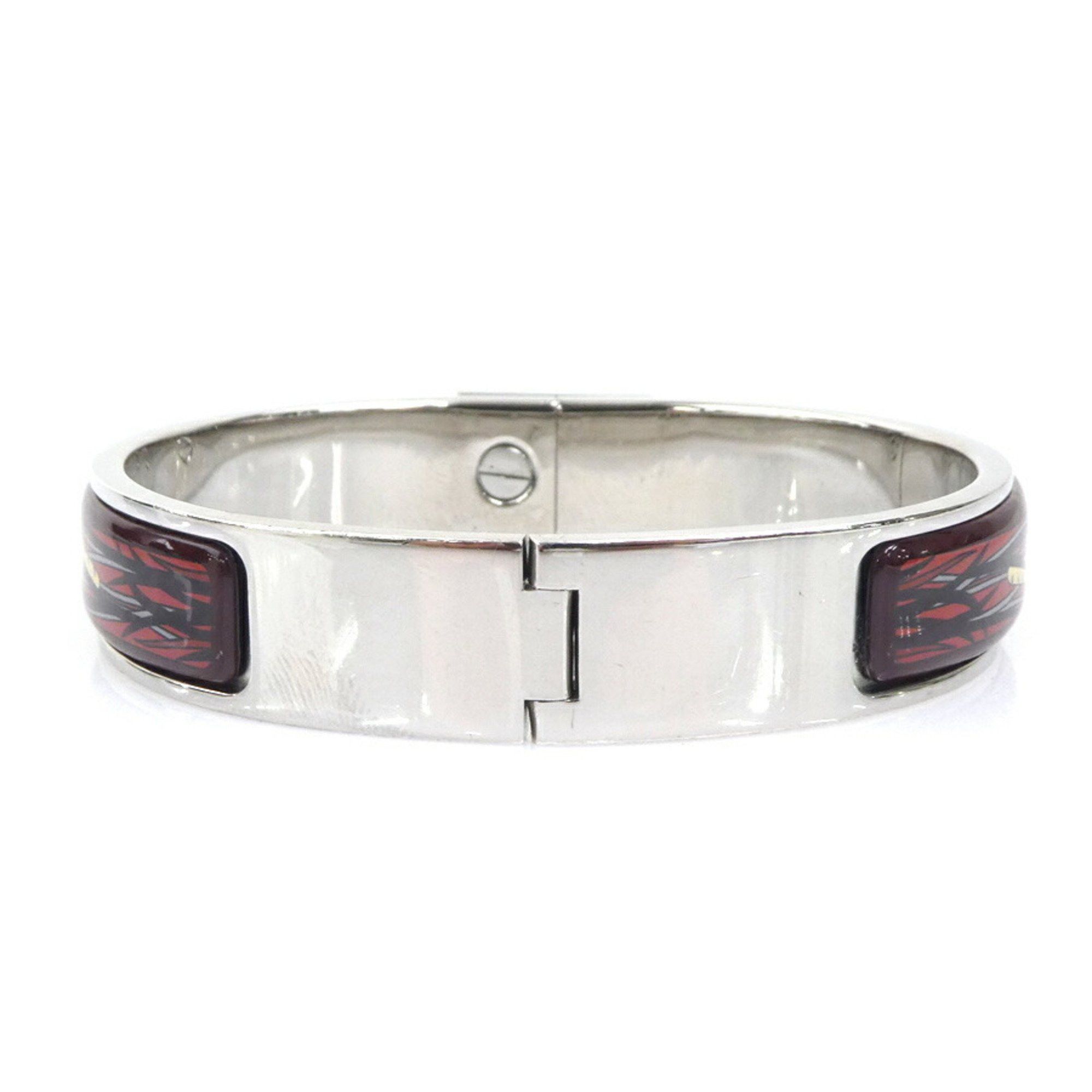 Hermes Hermes Hermès Click-Clack Metal Enamel Bangle Bracelet in Silver, Burgundy, and Multicolor for Women (e60706a) Size ONE SIZE - 3 Thumbnail