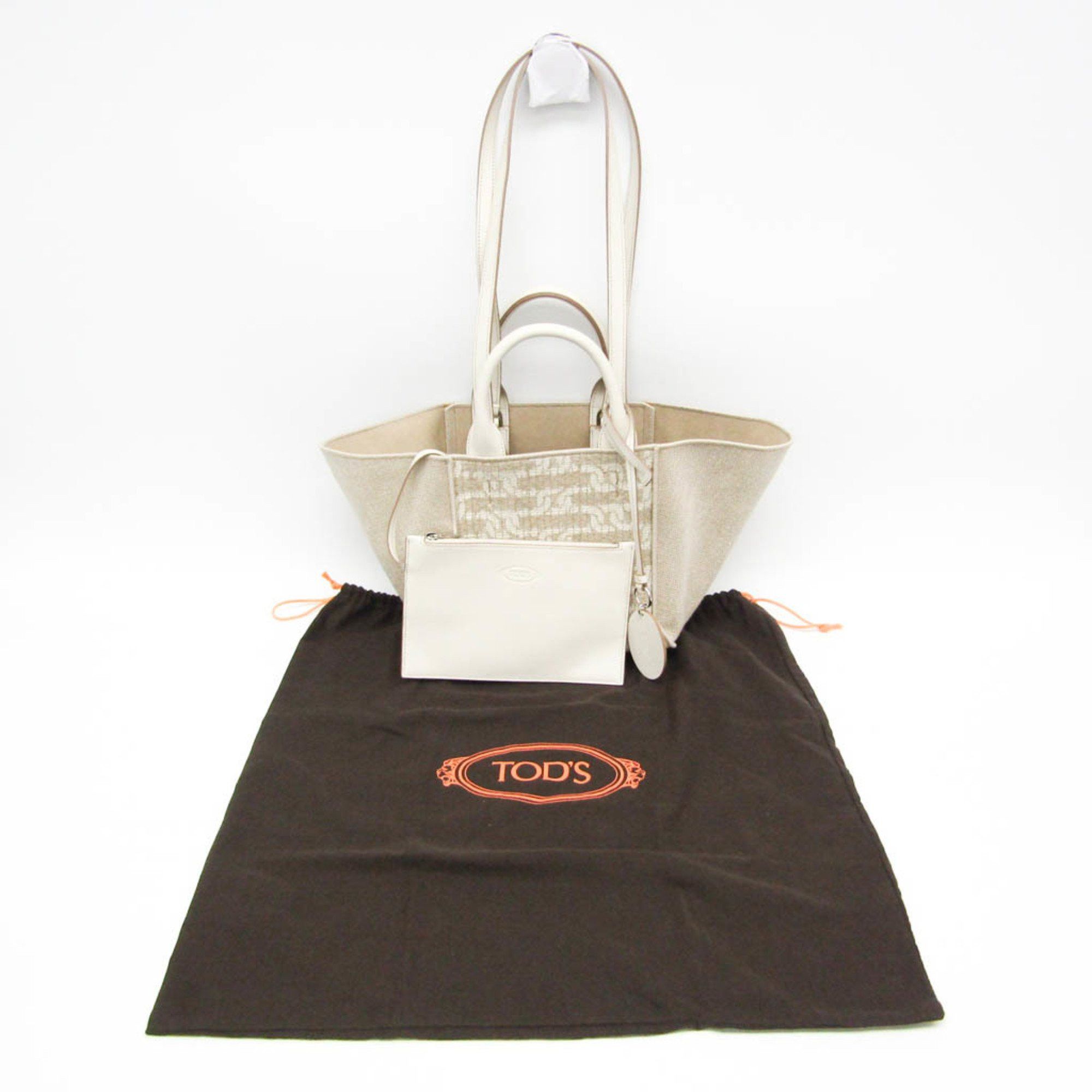 Tod's Tod's Double-handle Shopping Bag XBWCLTA0200TIP3Q71 Women's Linen,Cotton Handbag,Tote Bag Light Beige,White Size ONE SIZE - 3 Thumbnail