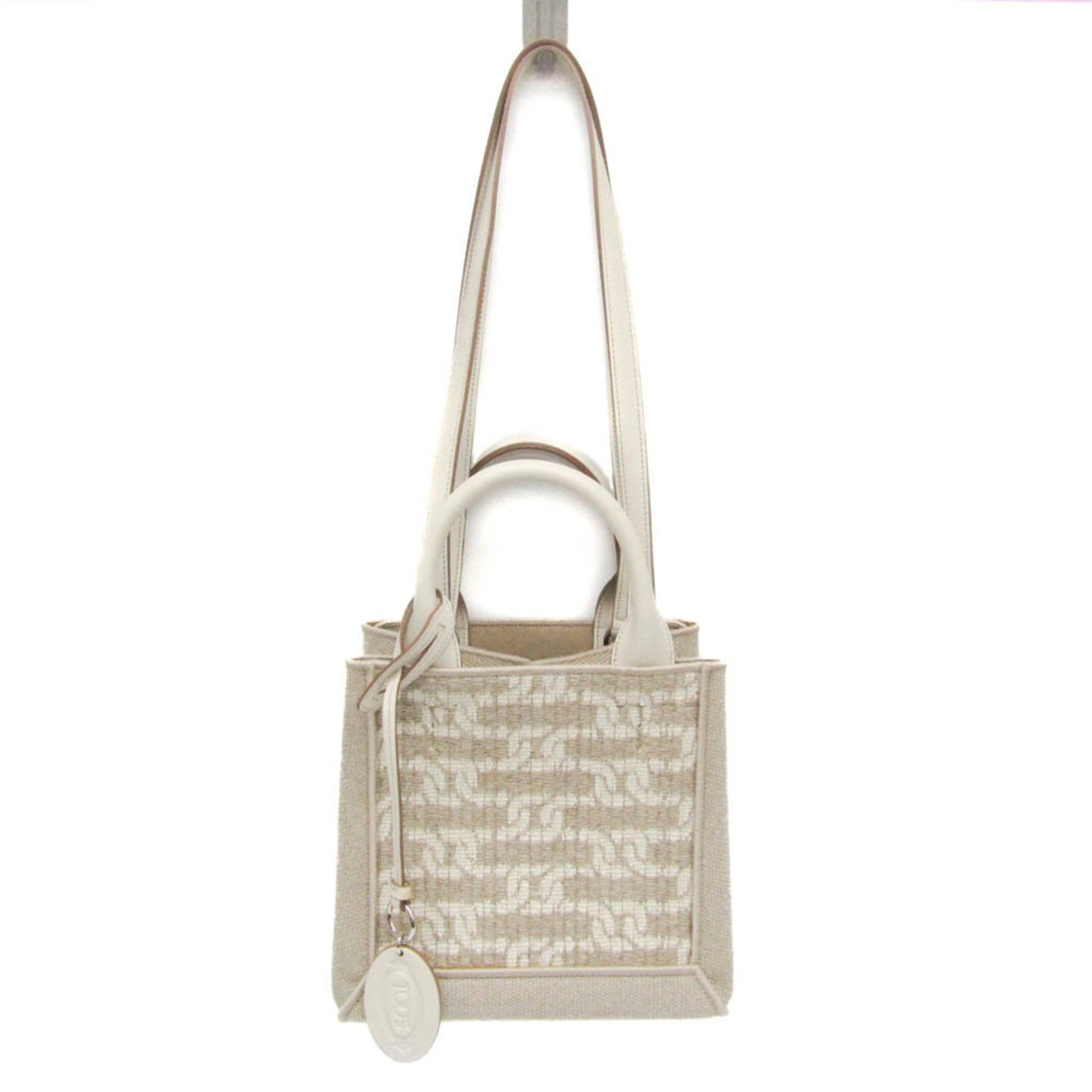 Tod's Tod's Double-handle Shopping Bag XBWCLTA0200TIP3Q71 Women's Linen,Cotton Handbag,Tote Bag Light Beige,White Size ONE SIZE - 2 Thumbnail