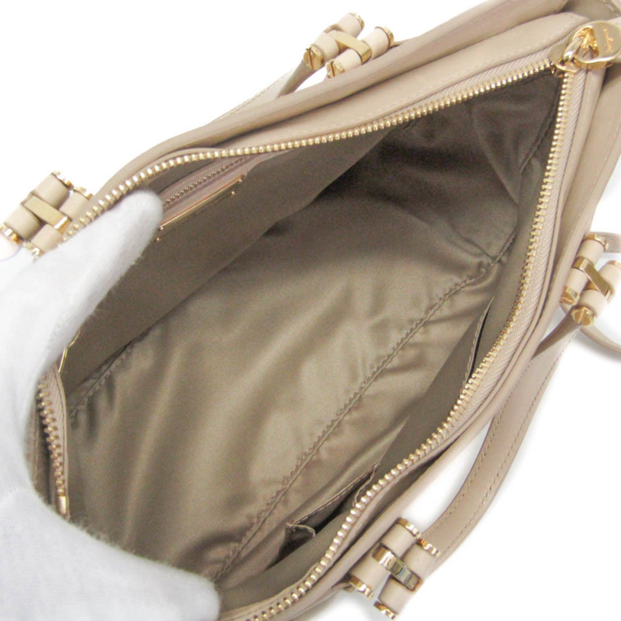Salvatore Ferragamo Salvatore Ferragamo Gancini EE-21 F703 Women's Leather Handbag,Shoulder Bag Light Beige Size ONE SIZE - 4 Thumbnail