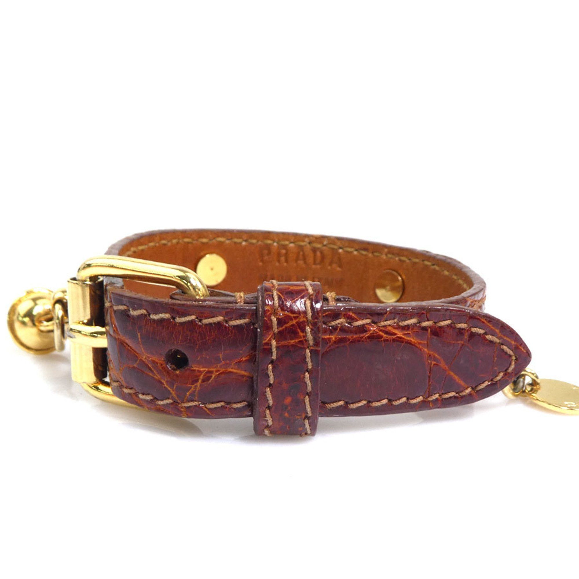 Prada Prada Bracelet in Embossed Leather and Metal, Brown Gold, Women's, e60709a Size ONE SIZE - 3 Thumbnail