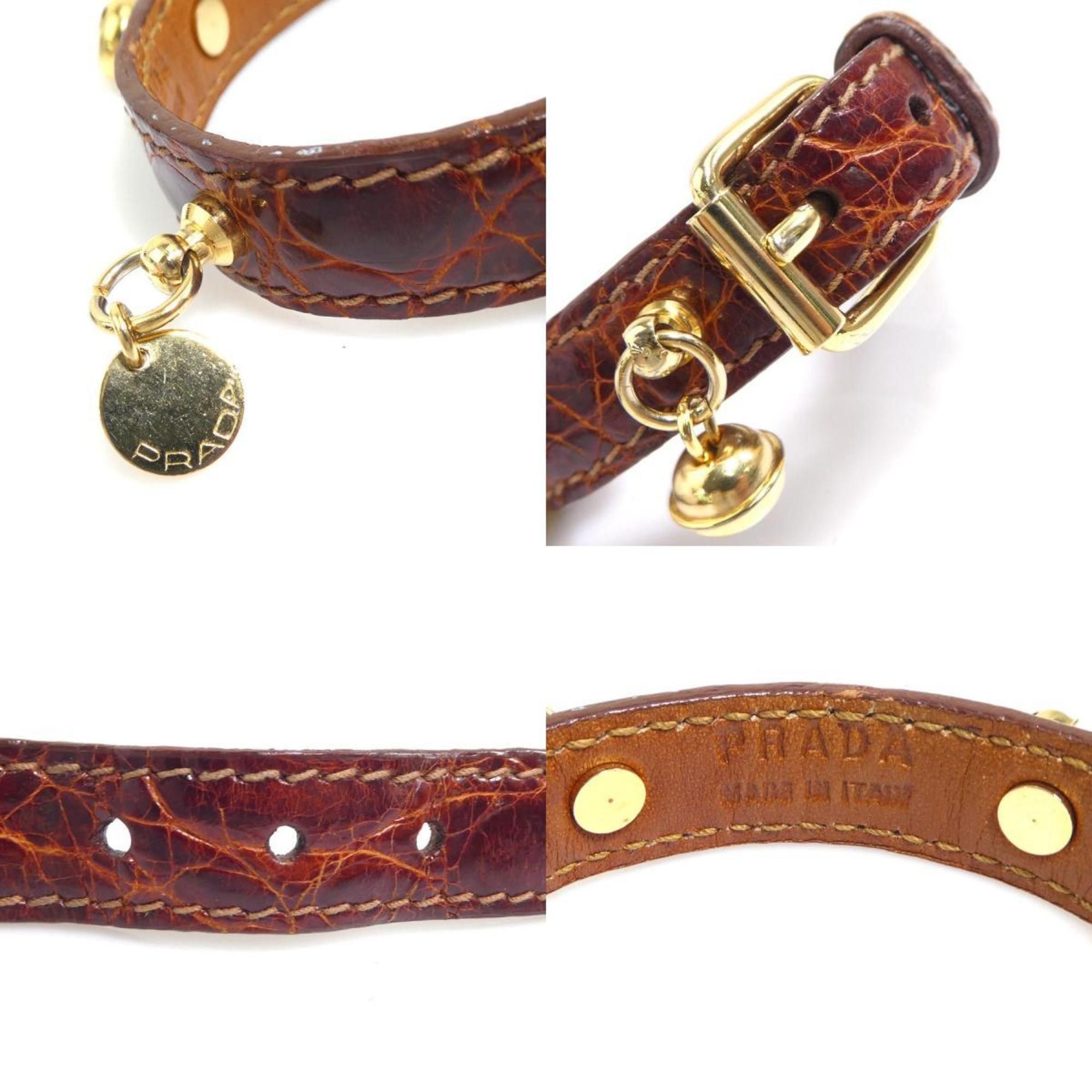 Prada Prada Bracelet in Embossed Leather and Metal, Brown Gold, Women's, e60709a Size ONE SIZE - 5 Thumbnail