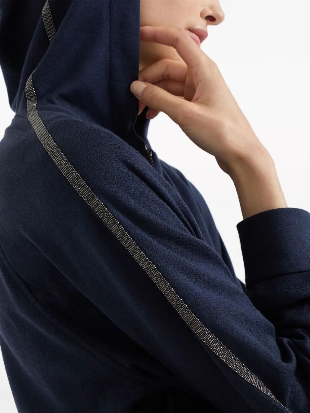 Brunello Cucinelli Hooded Sweatshirt With `Precious` Stripe Size M / US 6-8 / IT 42-44 - 3 Thumbnail