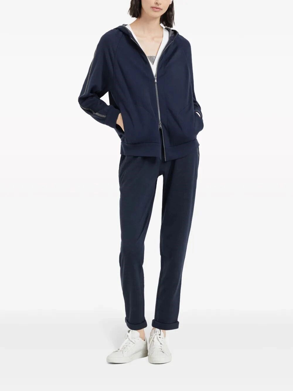 Brunello Cucinelli Hooded Sweatshirt With `Precious` Stripe Size M / US 6-8 / IT 42-44 - 2 Thumbnail