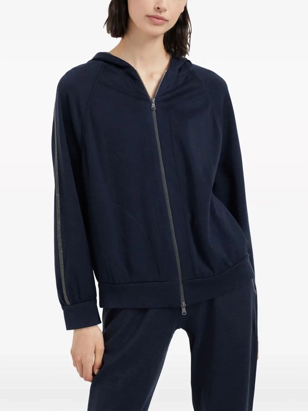 Brunello Cucinelli Hooded Sweatshirt With `Precious` Stripe Size M / US 6-8 / IT 42-44 - 4 Thumbnail