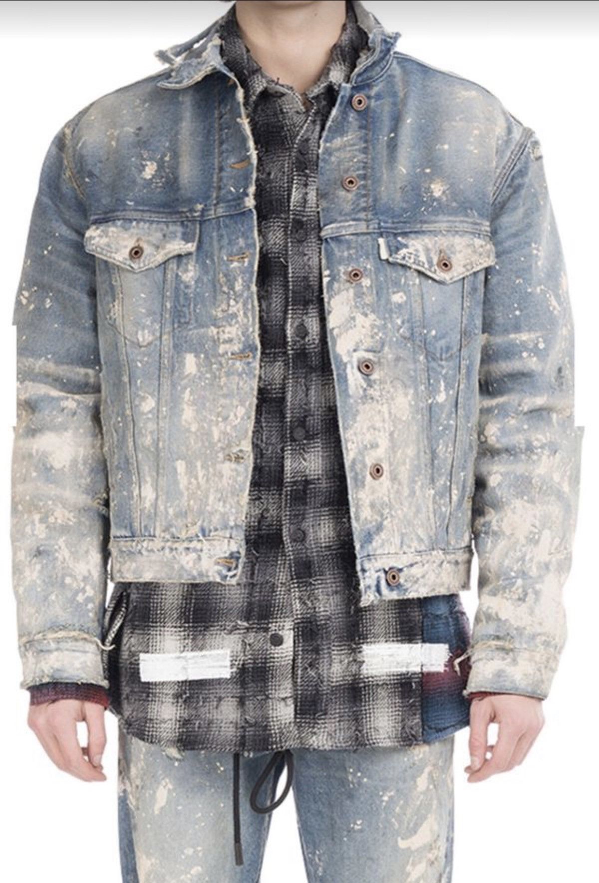 Off white paint hot sale splatter denim jacket