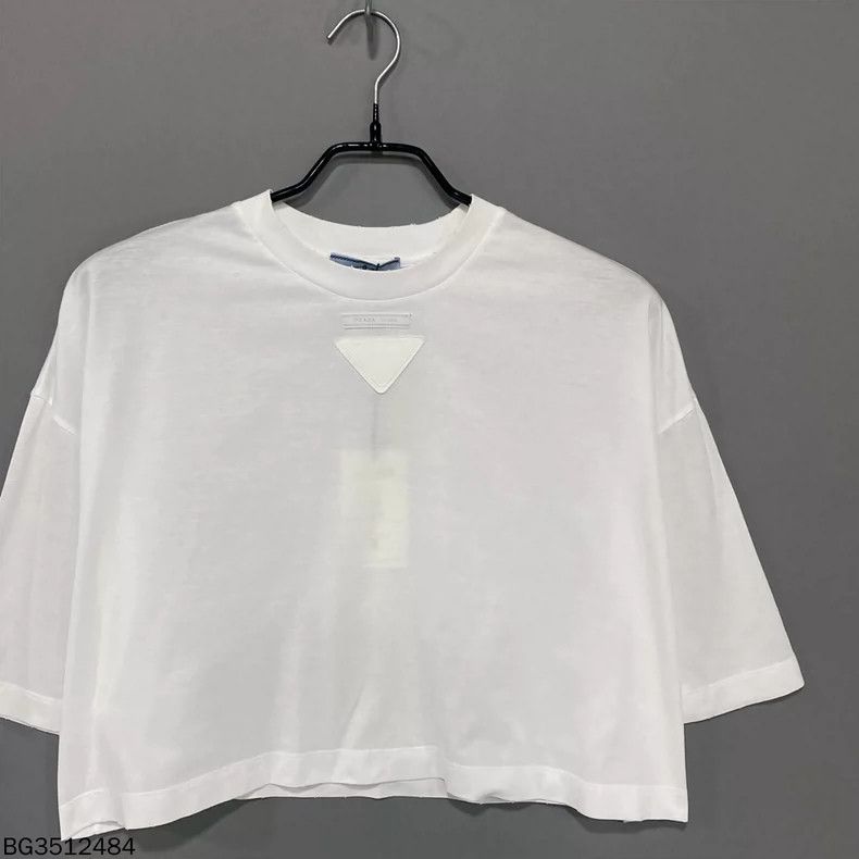 Prada Prada White Triangle Logo Short Sleeve Crop Top Size XS / US 0-2 / IT 36-38 - 2 Thumbnail