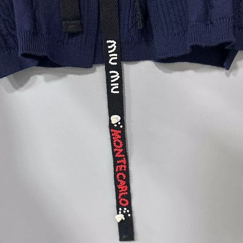 Miu Miu Navy Bow Logo Knit Sweater MIUMIU Size M / US 6-8 / IT 42-44 - 5 Thumbnail