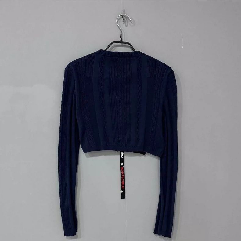 Miu Miu Navy Bow Logo Knit Sweater MIUMIU Size M / US 6-8 / IT 42-44 - 3 Thumbnail