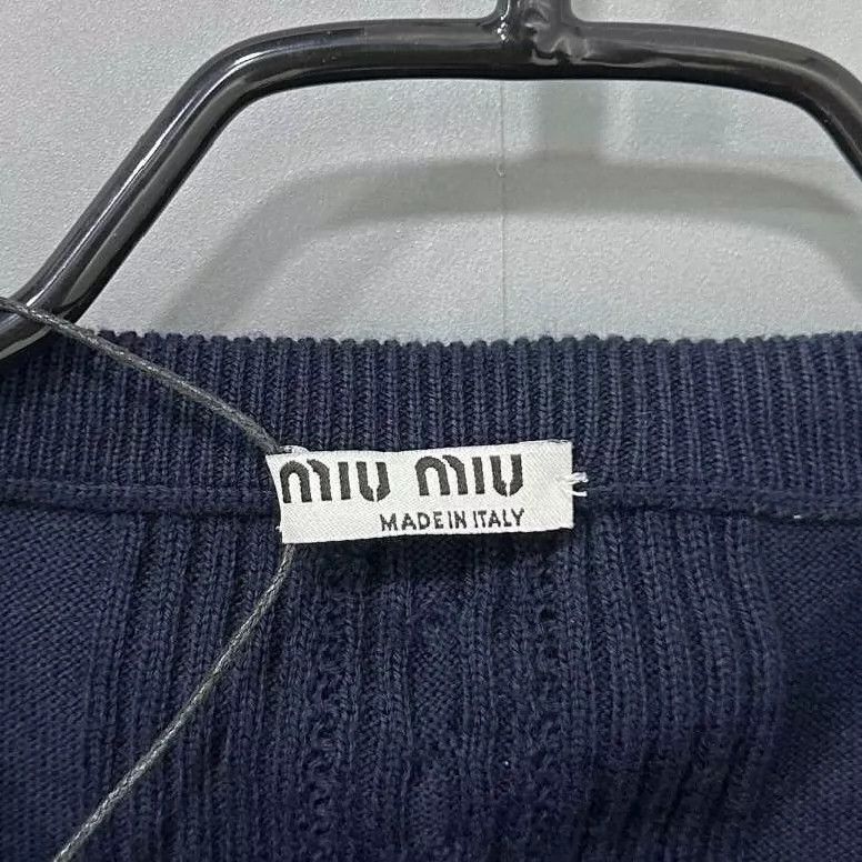 Miu Miu Navy Bow Logo Knit Sweater MIUMIU Size M / US 6-8 / IT 42-44 - 6 Thumbnail