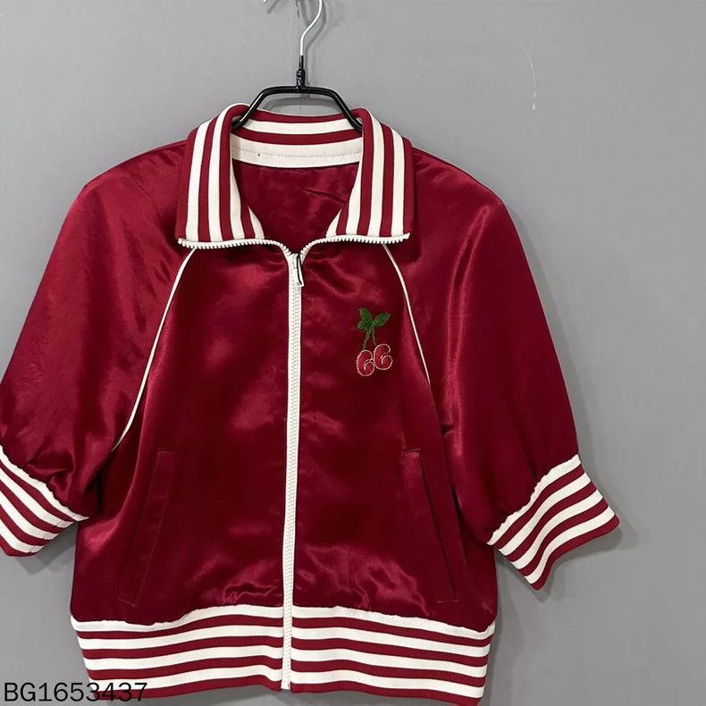 Gucci Red Embroidered Cherry Logo Satin Jacket Size XS / US 0-2 / IT 36-38 - 2 Thumbnail