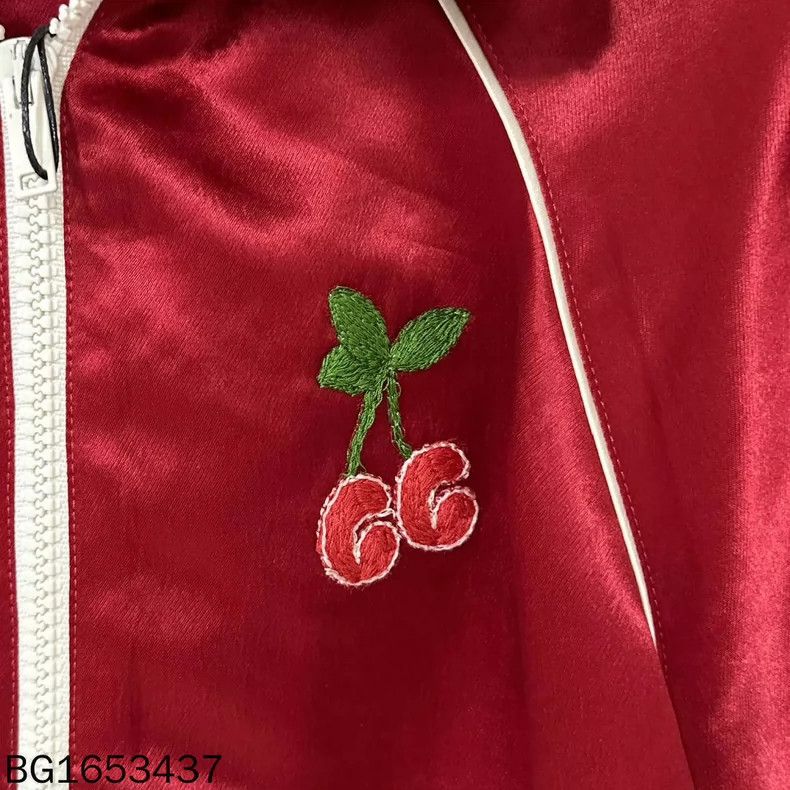 Gucci Red Embroidered Cherry Logo Satin Jacket Size XS / US 0-2 / IT 36-38 - 4 Thumbnail