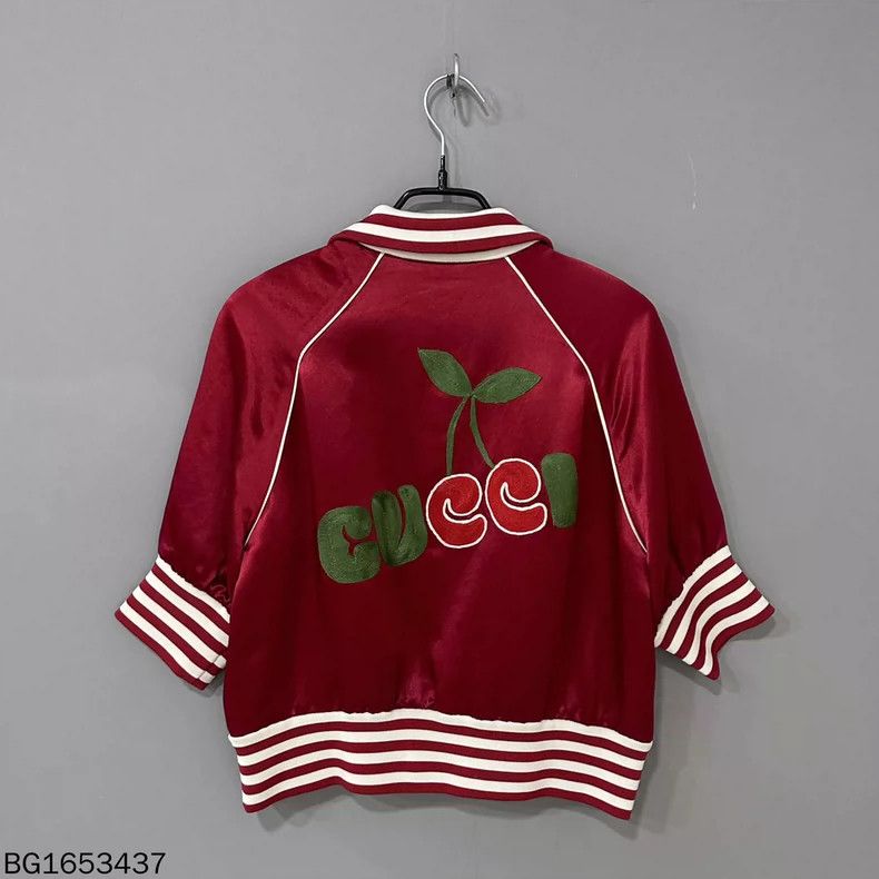 Gucci Red Embroidered Cherry Logo Satin Jacket Size XS / US 0-2 / IT 36-38 - 3 Thumbnail