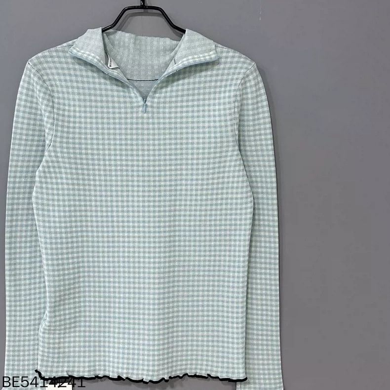 Bottega Veneta Bottega Veneta Blue Check Long Sleeve Top Size S / US 4 / IT 40 - 2 Thumbnail