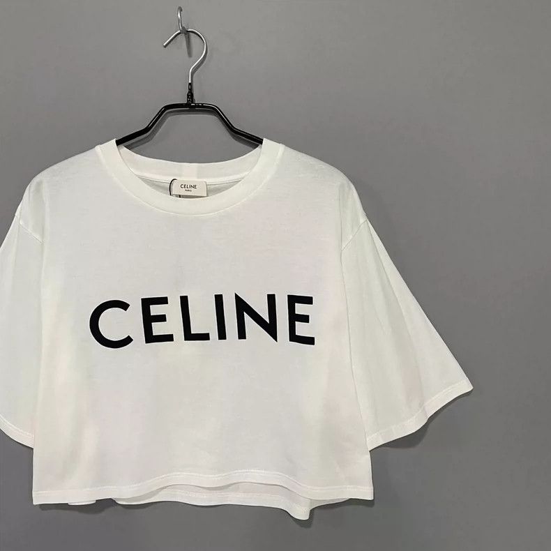 Celine Celine Logo Short Sleeve Crop Top Size S / US 4 / IT 40 - 2 Thumbnail