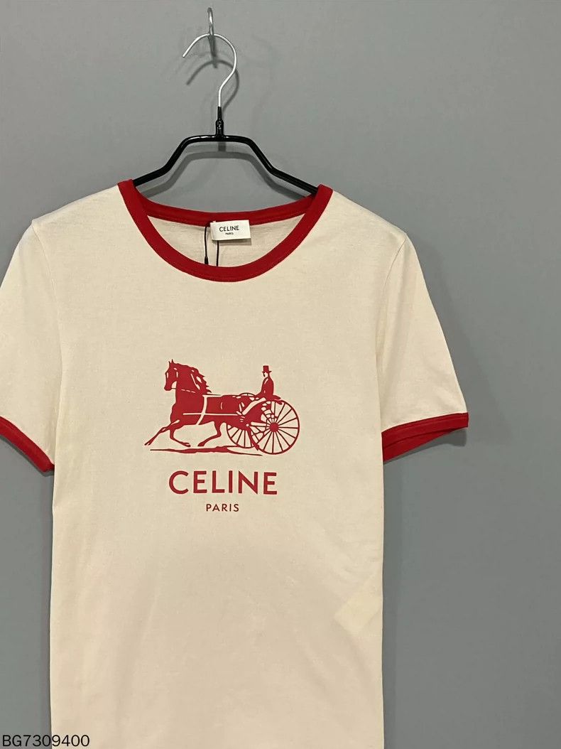 Celine Celine Beige Carriage Logo Short Sleeve Tee Size S / US 4 / IT 40 - 2 Thumbnail