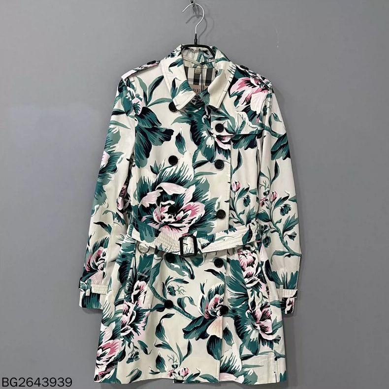 Burberry Floral Print Mid-Length Trench Coat
