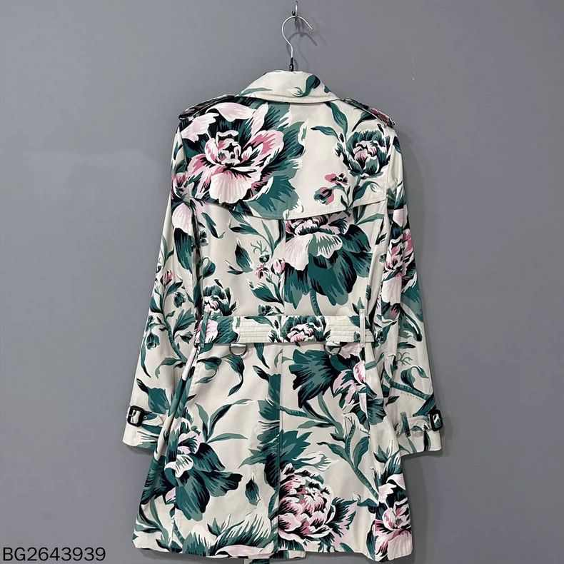 Burberry Floral Print Mid-Length Trench Coat