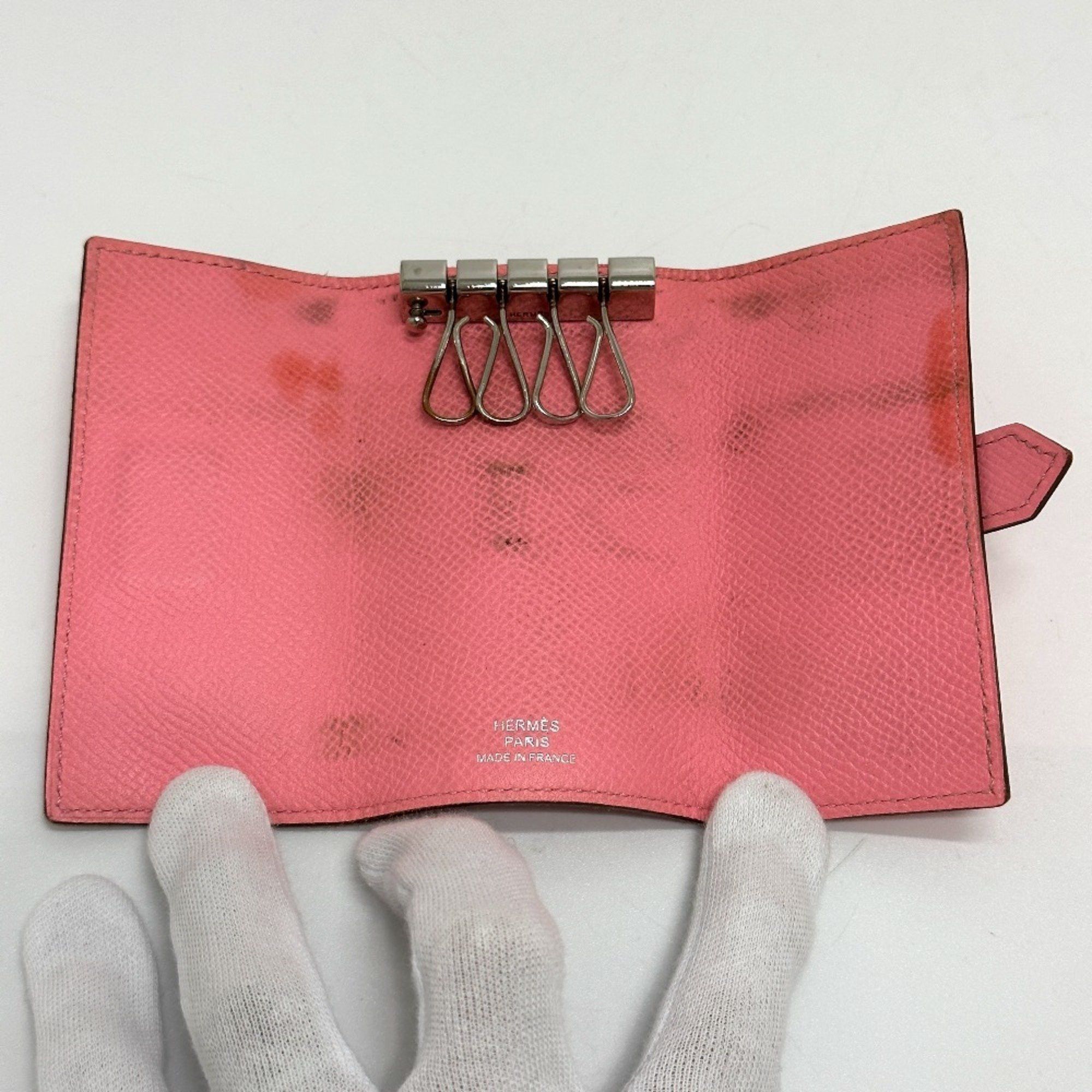 Hermes HERMES Bearn 4-ring key case with H hardware, Epsom leather, women's, rose confetti, pink Size ONE SIZE - 8 Thumbnail