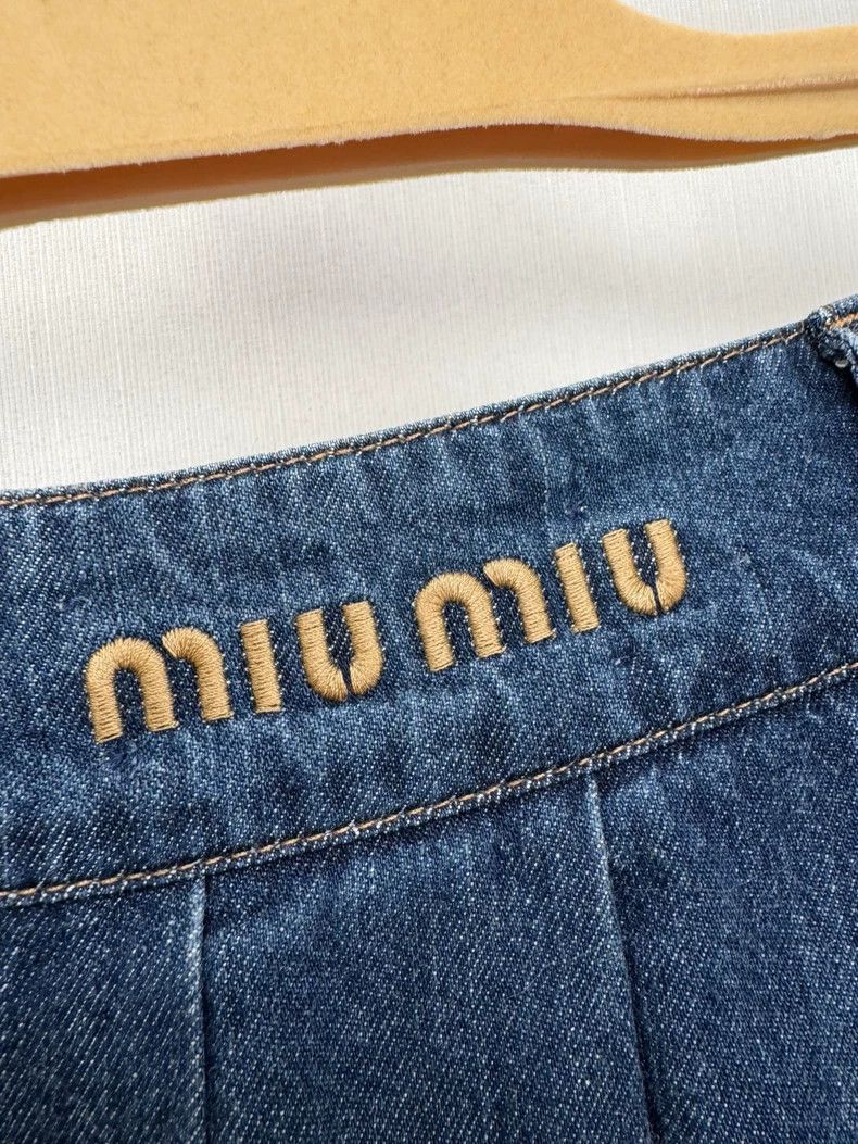Miu Miu Miumiu Denim Pleated Mini Skirt Size 38" / US 16 / IT 52 - 4 Thumbnail