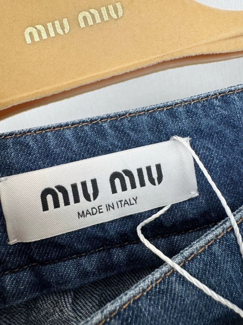 Miu Miu Miumiu Denim Pleated Mini Skirt Size 38" / US 16 / IT 52 - 2 Thumbnail
