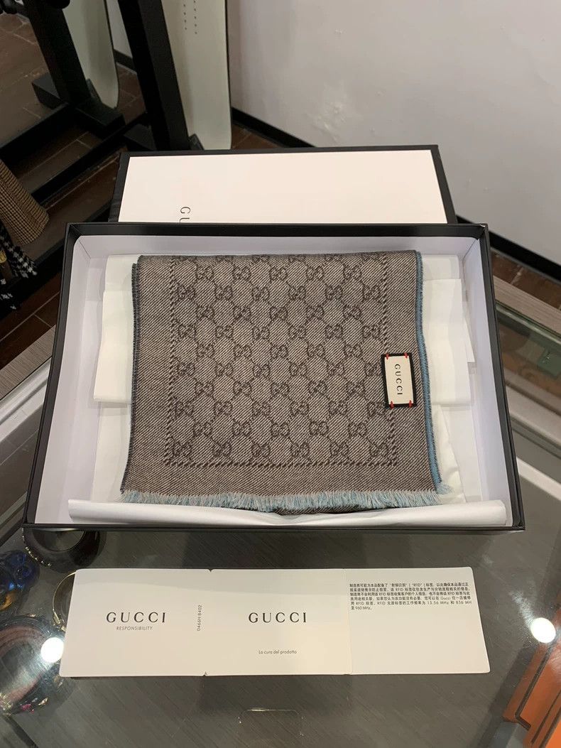 Gucci Gucci Double G Logo Wool Scarf Grey Blue Size ONE SIZE - 6 Thumbnail